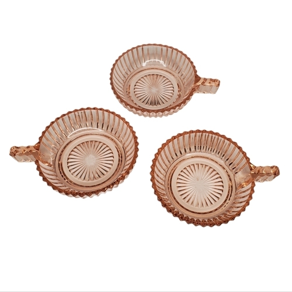 Anchor Hocking Queen Mary Pink Depression Glass Small Fruit Dessert Bowl Set 3